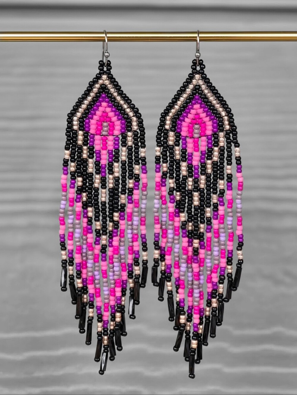 Purple Dream Boho Earrings Handmade Beaded Fringe Chic Jewelry Boheme